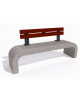 Panchina in cemento fianchi curvi con seduta forata, colore Bianco sabbiato - schienale legno - cm 200x50x90h - Conforme ai CAM