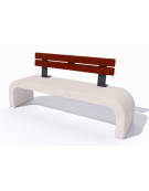 Panchina in cemento calcestruzzo con fianchi curvi, colore Bianco pietra - schienale in legno - cm 200x50x90h - Conforme ai CAM