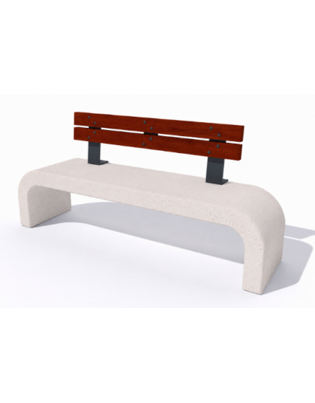 Panchina in cemento calcestruzzo con fianchi curvi, colore Bianco pietra - schienale in legno - cm 200x50x90h - Conforme ai CAM