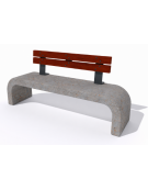 Panchina in cemento calcestruzzo con fianchi curvi, colore Grigio travertino - schienale in legno - cm 200x50x90h - Conforme ai 