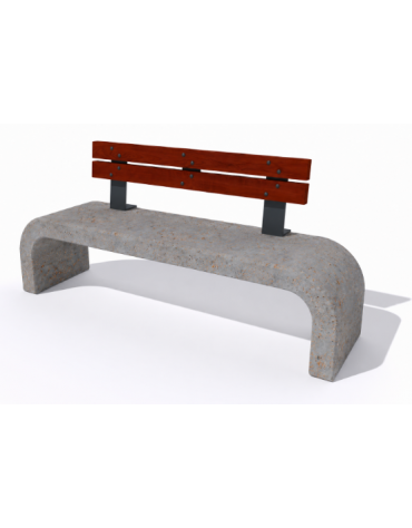 Panchina in cemento calcestruzzo con fianchi curvi, colore Grigio travertino - schienale in legno - cm 200x50x90h - Conforme ai 