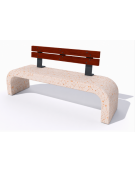 Panchina in cemento calcestruzzo con fianchi curvi, colore Bianco travertino - schienale legno - cm 200x50x90h - Conforme ai CAM