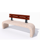 Panchina in cemento calcestruzzo con fianchi curvi, colore Bianco travertino - schienale legno - cm 200x50x90h - Conforme ai CAM