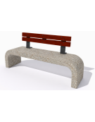 Panchina in cemento calcestruzzo con fianchi curvi, colore Grigio sabbiato - schienale in legno - cm 200x50x90h - Conforme ai CA