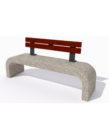 Panchina in cemento calcestruzzo con fianchi curvi, colore Grigio sabbiato - schienale in legno - cm 200x50x90h - Conforme ai CA