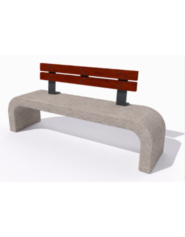 Panchina in cemento calcestruzzo con fianchi curvi, colore Bianco sabbiato - schienale in legno - cm 200x50x90h - Conforme ai CA
