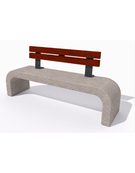 Panchina in cemento calcestruzzo con fianchi curvi, colore Bianco sabbiato - schienale in legno - cm 200x50x90h - Conforme ai CA