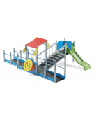 Percorso inclusivo con pali in alluminio - scivolo in polietilene rotazionale h 90 cm - cm 485x610xh247