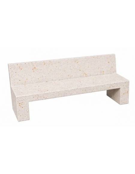 PANCHINA RETTANGOLARE CON SCHIENALE IN CEMENTO,SOSTEGNI SPESSORE CM 19 - COLORE BIANCO TRAVERTINO - CM 200X50X90H - Conforme CAM