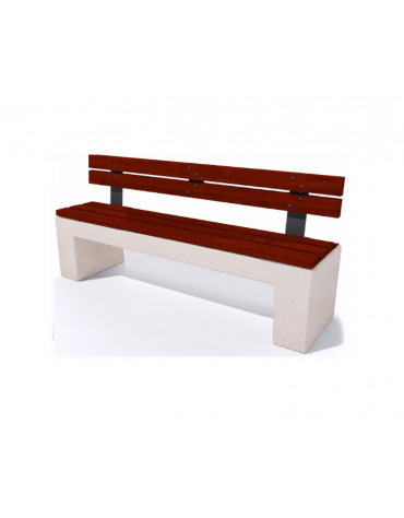 Panchina in cemento calcestruzzo colore Bianco pietra - seduta e schienale in legno esotico - cm 170x50x90h - Conforme ai CAM