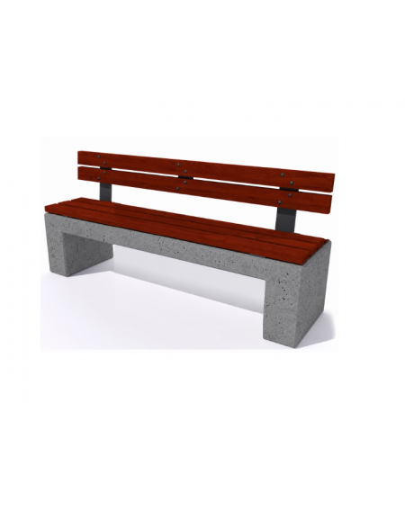 Panchina in cemento calcestruzzo colore Grigio pietra - seduta e schienale in legno esotico - cm 170x50x90h - Conforme ai CAM