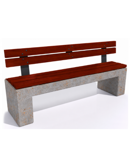 Panchina in cemento colore Grigio travertino - seduta e schienale in legno esotico - cm 200x50x90h - Conforme ai CAM