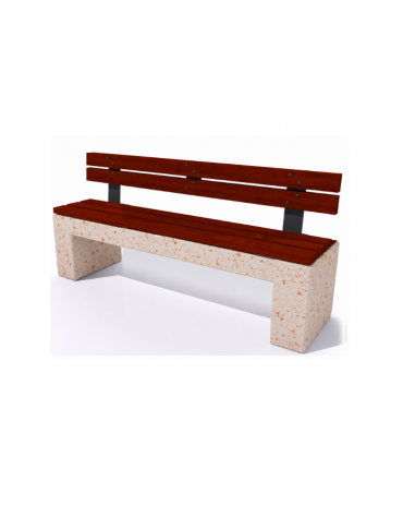Panchina in cemento colore Bianco travertino - seduta e schienale in legno esotico - cm 170x50x90h - Conforme ai CAM
