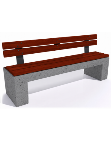 Panchina in cemento calcestruzzo colore Grigio pietra - seduta e schienale in legno esotico - cm 200x50x90h - Conforme ai CAM