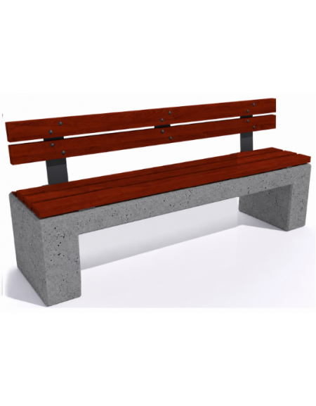 Panchina in cemento calcestruzzo colore Grigio pietra - seduta e schienale in legno esotico - cm 200x50x90h - Conforme ai CAM