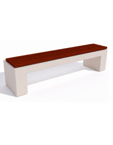 Panchina piana in cemento colore Bianco pietra - seduta rivestita in legno esotico - cm 200x50x50h - Conforme ai CAM