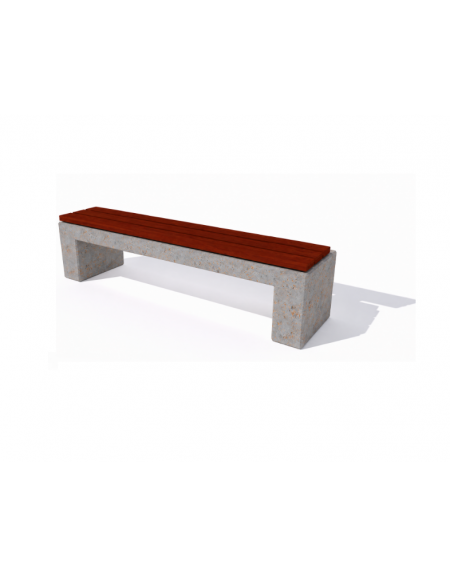 Panchina piana in cemento colore Grigio travertino - seduta rivestita in legno esotico - cm 170x50x50h - Conforme ai CAM
