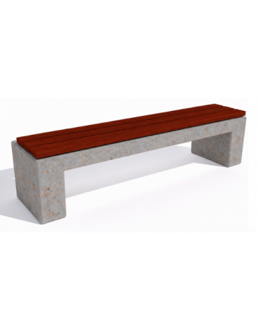 Panchina piana in cemento colore Grigio travertino - seduta rivestita in legno esotico - cm 200x50x50h - Conforme ai CAM