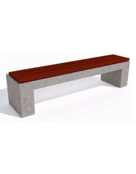 Panchina piana in cemento colore Grigio travertino - seduta rivestita in legno esotico - cm 200x50x50h - Conforme ai CAM