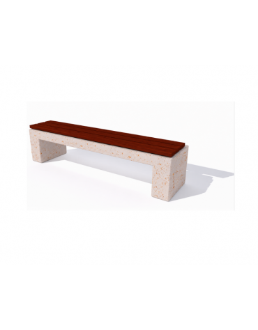 Panchina piana in cemento colore Bianco travertino - seduta rivestita in legno esotico - cm 170x50x50h - Conforme ai CAM
