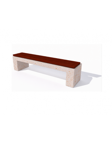 Panchina piana in cemento colore Bianco travertino - seduta rivestita in legno esotico - cm 170x50x50h - Conforme ai CAM