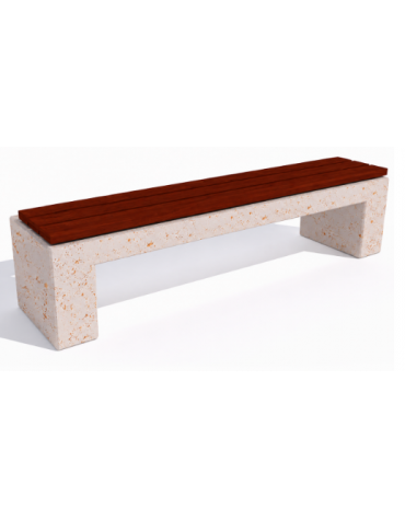 Panchina piana in cemento colore Bianco travertino - seduta rivestita in legno esotico - cm 200x50x50h - Conforme ai CAM