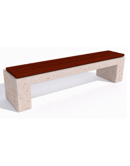 Panchina piana in cemento colore Bianco travertino - seduta rivestita in legno esotico - cm 200x50x50h - Conforme ai CAM