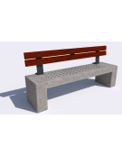 Panchina in cemento calcestruzzo con seduta forata, colore Grigio travertino - schienale in legno - cm 200x50x90h - Conforme ai 