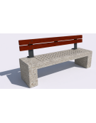Panchina in cemento calcestruzzo con seduta forata, colore Grigio sabbiato - schienale in legno - cm 200x50x90h - Conforme CAM