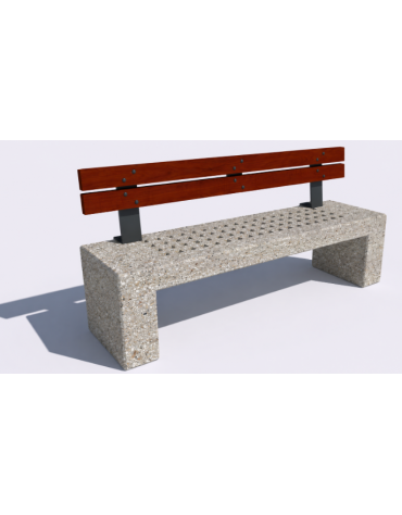 Panchina in cemento calcestruzzo con seduta forata, colore Grigio sabbiato - schienale in legno - cm 200x50x90h - Conforme CAM