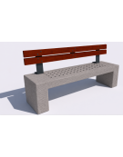 Panchina in cemento calcestruzzo con seduta forata, colore Bianco sabbiato - schienale in legno - cm 200x50x90h - Conforme CAM