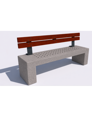 Panchina in cemento calcestruzzo con seduta forata, colore Bianco sabbiato - schienale in legno - cm 200x50x90h - Conforme CAM