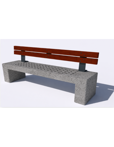 Panchina in cemento calcestruzzo con seduta forata, colore Grigio pietra - schienale in legno - cm 220x60x90h - Conforme ai CAM