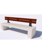 Panchina in cemento calcestruzzo con seduta forata, colore Bianco pietra - schienale in legno - cm 220x60x90h - Conforme ai CAM