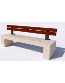 Panchina in cemento calcestruzzo con seduta forata, colore Bianco travertino - schienale in legno - cm 220x60x90h - Conforme CAM