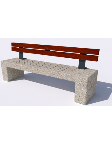 Panchina in cemento calcestruzzo con seduta forata, colore Grigio sabbiato - schienale in legno - cm 220x60x90h - Conforme CAM