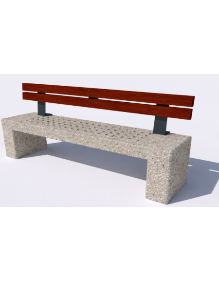 Panchina in cemento calcestruzzo con seduta forata, colore Grigio sabbiato - schienale in legno - cm 220x60x90h - Conforme CAM