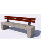 Panchina in cemento calcestruzzo con seduta forata, colore Bianco sabbiato - schienale in legno - cm 220x60x90h - Conforme CAM