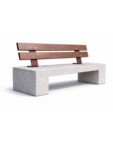 PANCHINA IN CEMENTO CALCESTRUZZO SPESSORE 10 CM CON SCHIENALE IN LEGNO - COLORE GRIGIO PIETRA - CM 170X40X85H -  Conforme ai CAM