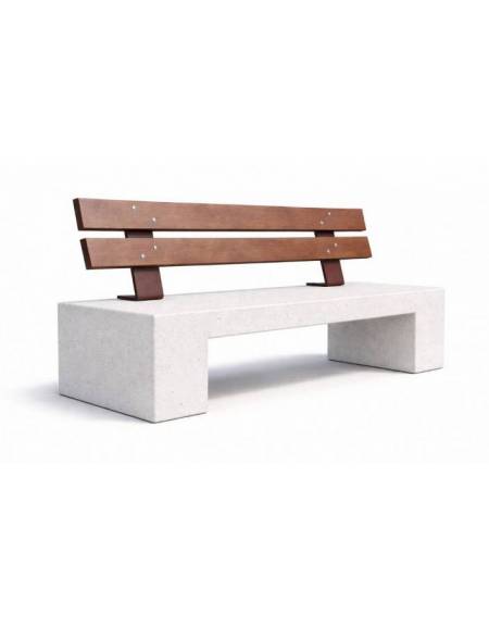 PANCHINA IN CEMENTO CALCESTRUZZO SPESSORE 10CM - COLORE BIANCO PIETRA - CON SCHIENALE IN LEGNO - CM 170X40X85H - Conforme ai CAM