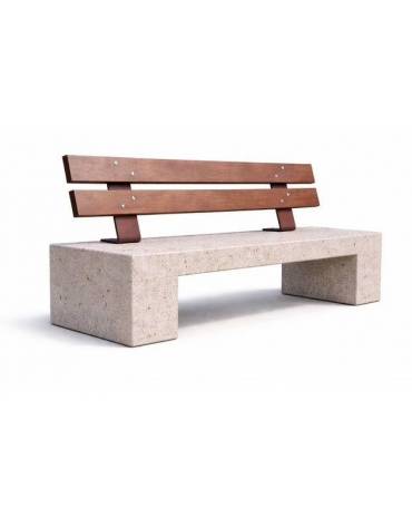 PANCHINA IN CEMENTO CALCESTRUZZO SPESSORE 10CM - COLORE GRIGIO TRAVERTINO - CON SCHIENALE IN LEGNO- CM 170X40X85H - Conforme CAM