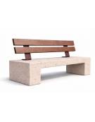 PANCHINA IN CEMENTO CALCESTRUZZO SPESSORE 10CM - COLORE BIANCO TRAVERTINO - CON SCHIENALE IN LEGNO- CM 170X40X85H - Conforme CAM