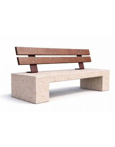 PANCHINA IN CEMENTO CALCESTRUZZO SPESSORE 10CM - COLORE BIANCO TRAVERTINO - CON SCHIENALE IN LEGNO- CM 170X40X85H - Conforme CAM