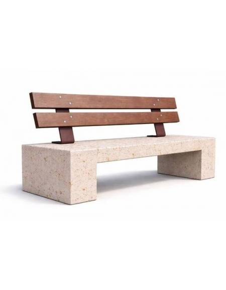 PANCHINA IN CEMENTO CALCESTRUZZO SPESSORE 10CM - COLORE BIANCO TRAVERTINO - CON SCHIENALE IN LEGNO- CM 170X40X85H - Conforme CAM