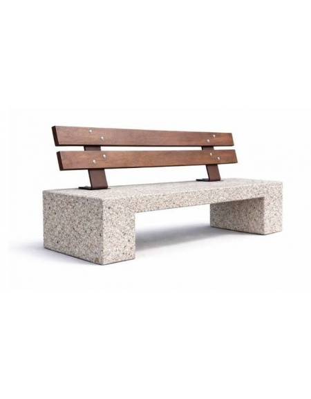 PANCHINA IN CEMENTO CALCESTRUZZO SPESSORE 10CM - COLORE GRIGIO SABBIATO - CON SCHIENALE IN LEGNO- CM 170X40X85H - Conforme CAM