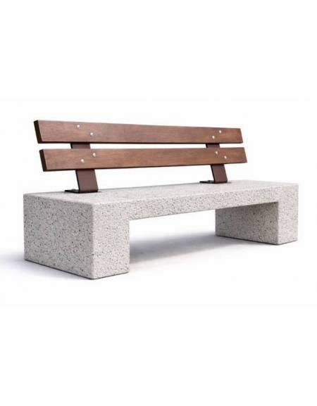 PANCHINA IN CEMENTO CALCESTRUZZO SPESSORE 10CM - COLORE BIANCO SABBIATO - CON SCHIENALE IN LEGNO- CM 170X40X85H - Conforme CAM