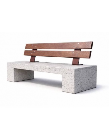 PANCHINA IN CEMENTO CALCESTRUZZO SPESSORE 12 CM - COLORE GRIGIO PIETRA - CON SCHIENALE IN LEGNO - CM 170X50X85H - Conforme CAM