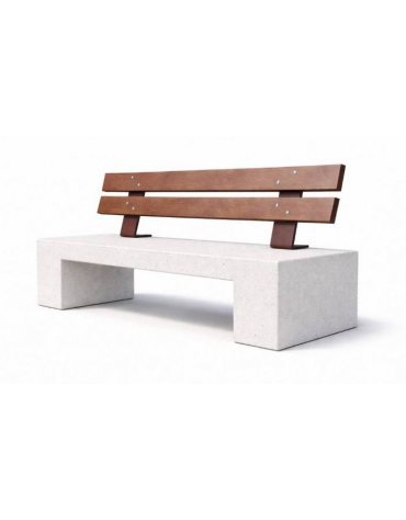 PANCHINA IN CEMENTO CALCESTRUZZO SPESSORE 12 CM - COLORE BIANCO PIETRA - CON SCHIENALE IN LEGNO - CM 170X50X85H - Conforme CAM