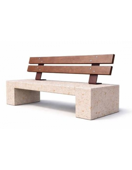 PANCHINA IN CEMENTO CALCESTRUZZO SPESSORE 12 CM - COLORE BIANCO TRAVERTINO - CON SCHIENALE IN LEGNO - CM 170X50X85H - CAM