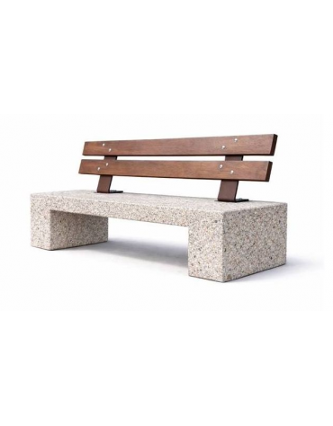 PANCHINA IN CEMENTO CALCESTRUZZO SPESSORE 12 CM - COLORE GRIGIO SABBIATO - CON SCHIENALE IN LEGNO - CM 170X50X85H - CAM